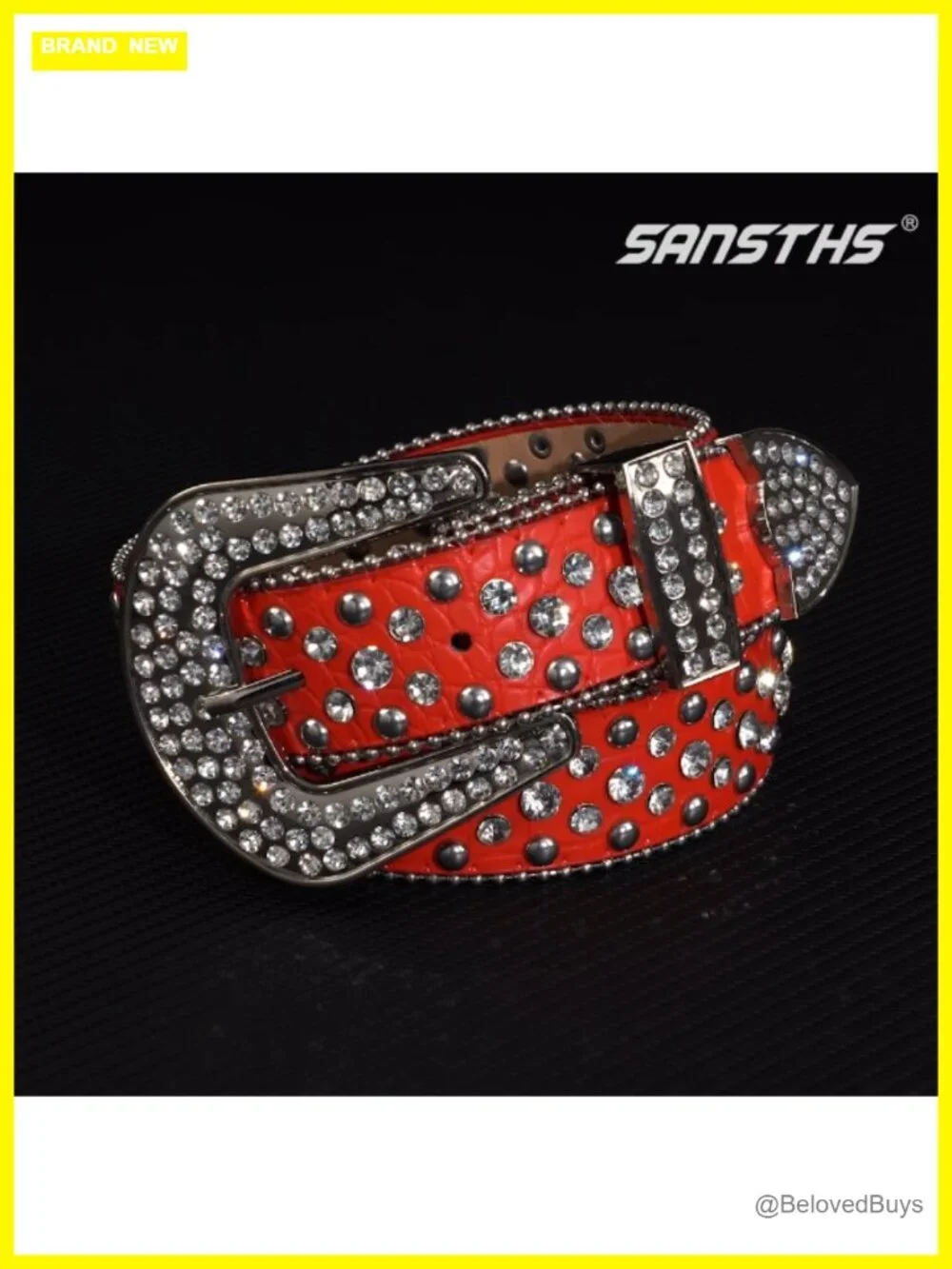 Women Rhinestone Belt for Jeans, Faux Crocodile Grain Leather, Western Cowgirl